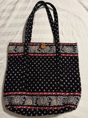Quilted Floral Trim Black Vera Bradley Tote Bag